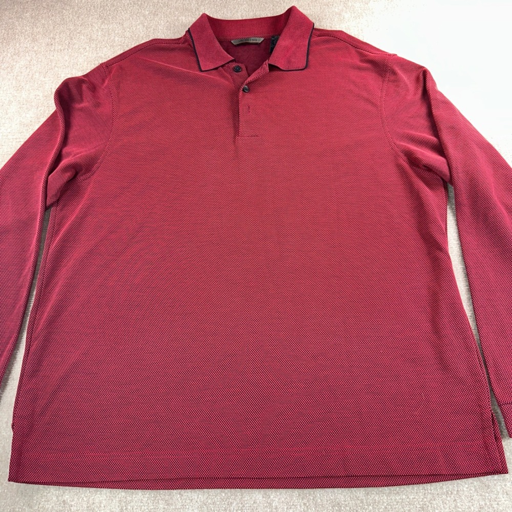 Axis Mens Long Sleeve Polo Shirt Red Black Micro Pattern Modal Blend XL
